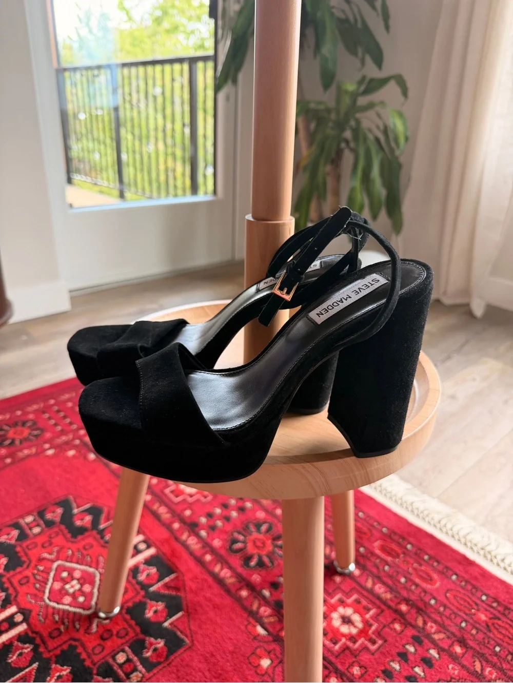 Steve Madden Llandra Black Suede Platform Block Heels